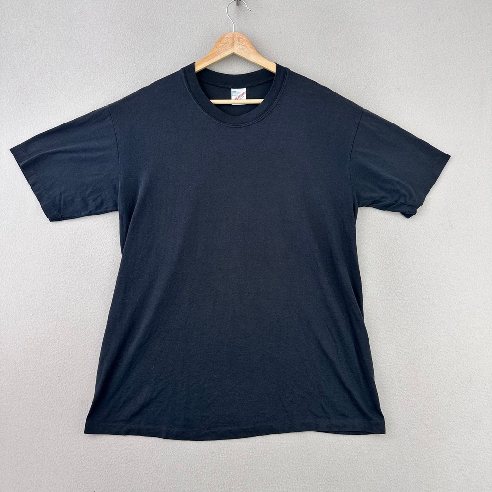 Vintage Duke T-Shirt Mens L Black Single Stitch Short Sleeve Blank Cotton